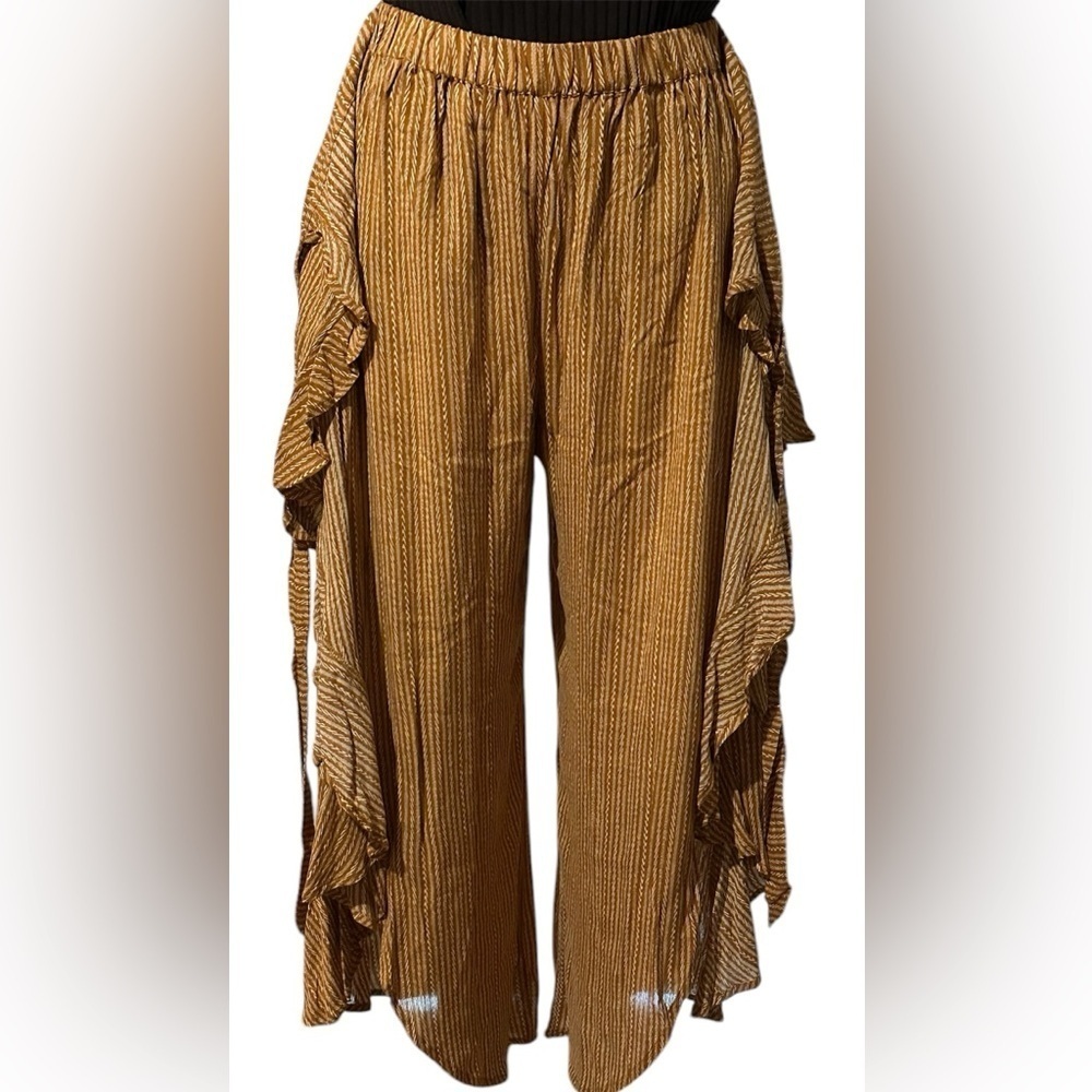 Kori fly-away tie waist pants / jumpsuit hobo wide leg. - Picture 9 of 13